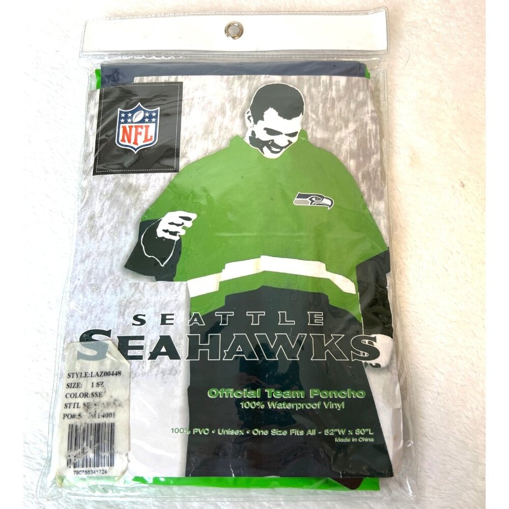 Seattle Seahawks NFL Rainproof Poncho One Size NEW Waterproof Unisex